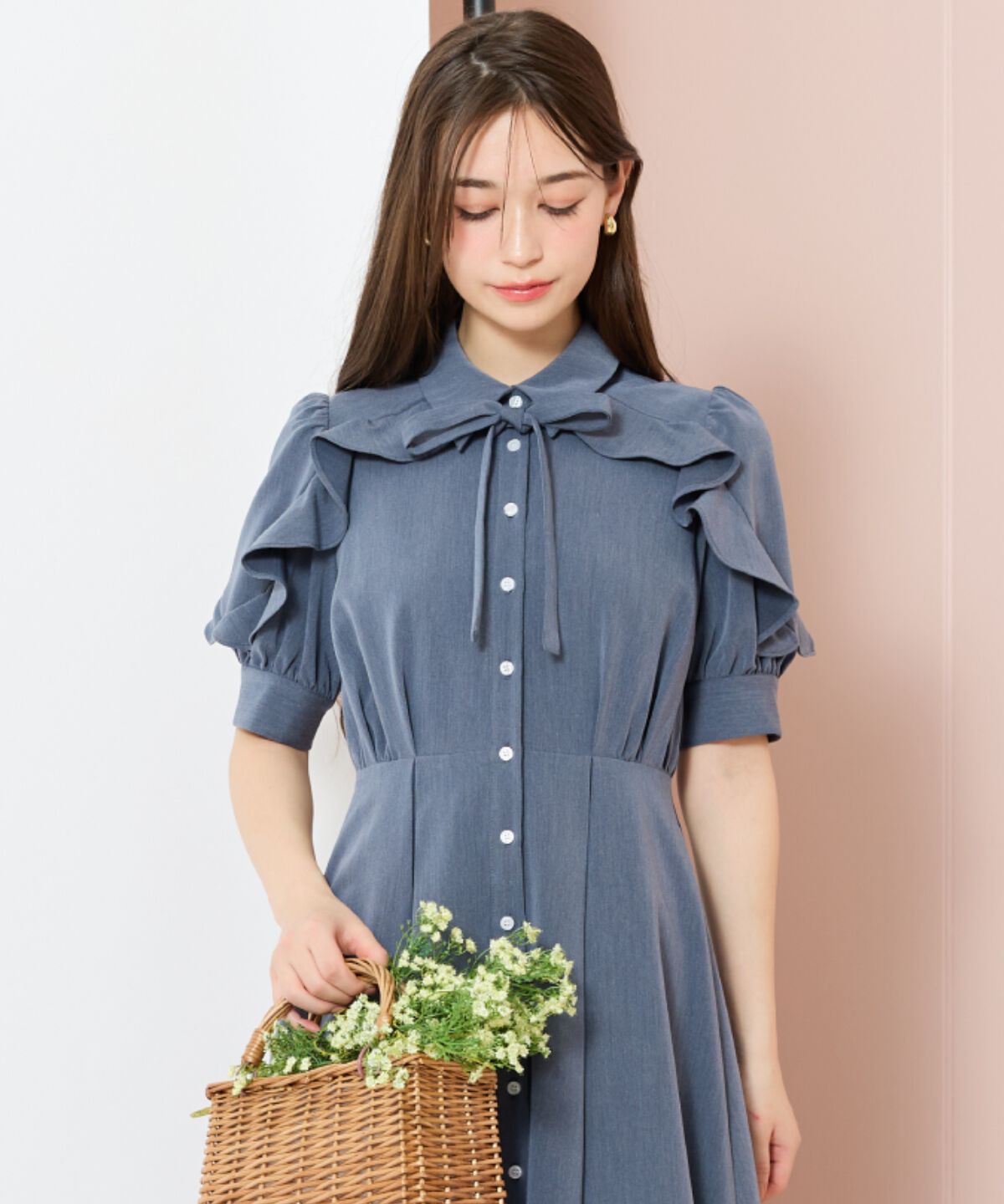 WILLSELECTION「ラッフルパフスリーブシャツワンピース」|ワンピース|