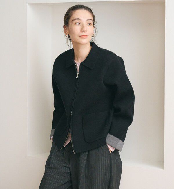 BEAUTY&YOUTH UNITED ARROWS「【WEB限定 Wardrobe DAILY MINIMAL】バイカラー ジップ カーディガン」|カーディガン|BLACK