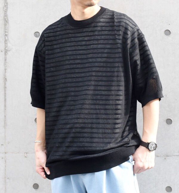 SHIPS any「SHIPS any: 〈手洗い可能〉リネンミックス サマーニット リラックス シアー Tシャツ◇」|Tシャツ・カットソー|ブラック