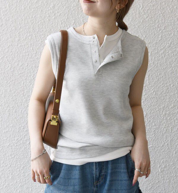 SHIPS any「SHIPS any:〈洗濯機可能〉ワッフル ヘンリーネック 2WAY ノースリーブ TEE」|タンクトップ|