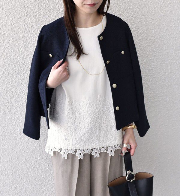SHIPS Colors 「【WEB限定】SHIPS Colors:ポンチ レース コンビ トップス（無地）◆」|Tシャツ・カットソー|