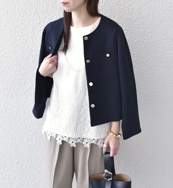 SHIPS Colors 「【WEB限定】SHIPS Colors:ポンチ レース コンビ トップス（無地）◆」|Tシャツ・カットソー|
