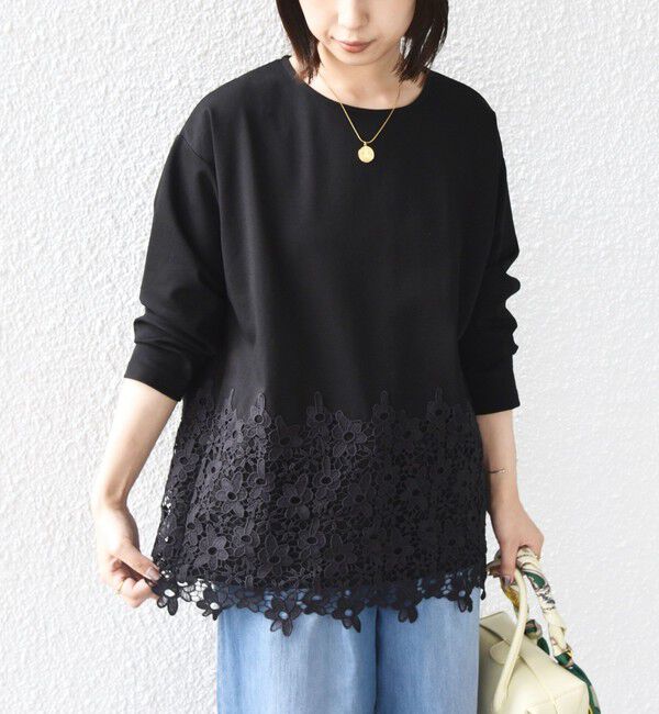 SHIPS Colors 「【WEB限定】SHIPS Colors:ポンチ レース コンビ トップス（無地）◆」|Tシャツ・カットソー|