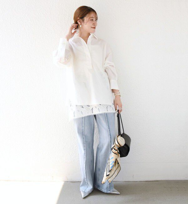 SHIPS for women「〈手洗い可能〉近江晒 サイド スリット スキッパー シャツ」|シャツ・ブラウス|