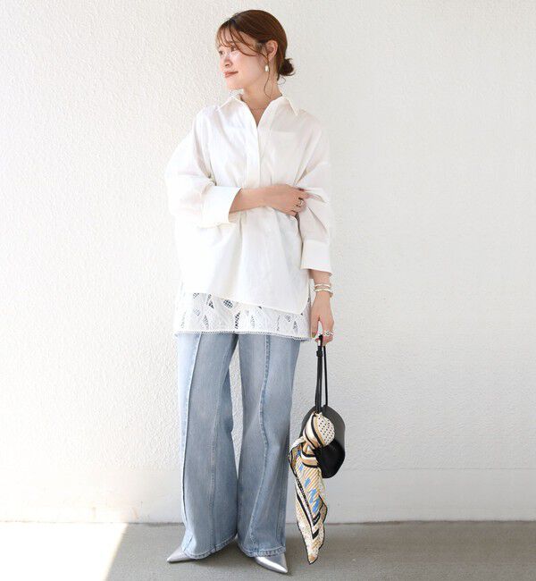 SHIPS for women「〈手洗い可能〉近江晒 サイド スリット スキッパー シャツ」|シャツ・ブラウス|