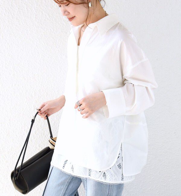 SHIPS for women「〈手洗い可能〉近江晒 サイド スリット スキッパー シャツ」|シャツ・ブラウス|