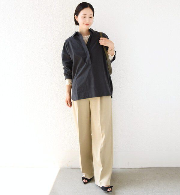 SHIPS for women「〈手洗い可能〉近江晒 サイド スリット スキッパー シャツ」|シャツ・ブラウス|