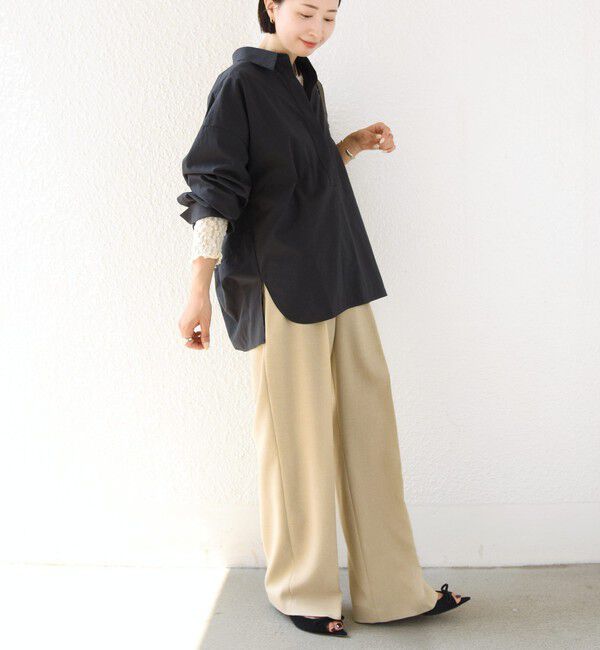 SHIPS for women「〈手洗い可能〉近江晒 サイド スリット スキッパー シャツ」|シャツ・ブラウス|