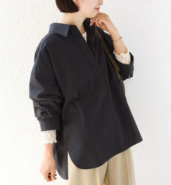 SHIPS for women「〈手洗い可能〉近江晒 サイド スリット スキッパー シャツ」|シャツ・ブラウス|