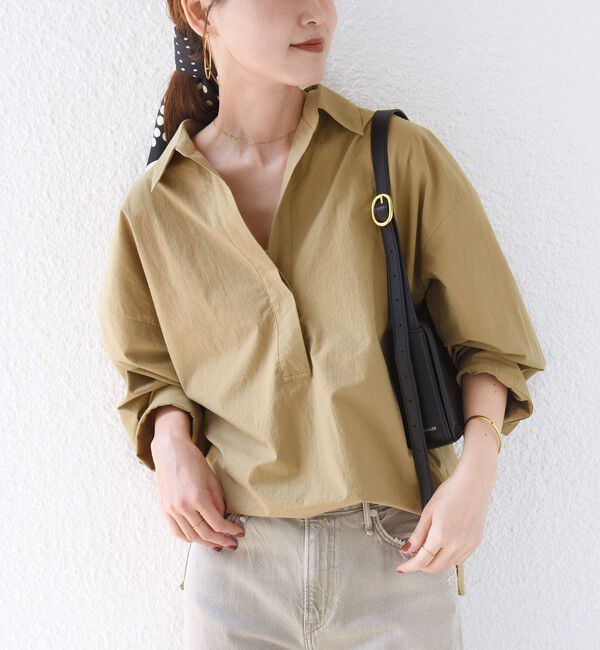 SHIPS for women「〈手洗い可能〉近江晒 サイド スリット スキッパー シャツ」|シャツ・ブラウス|