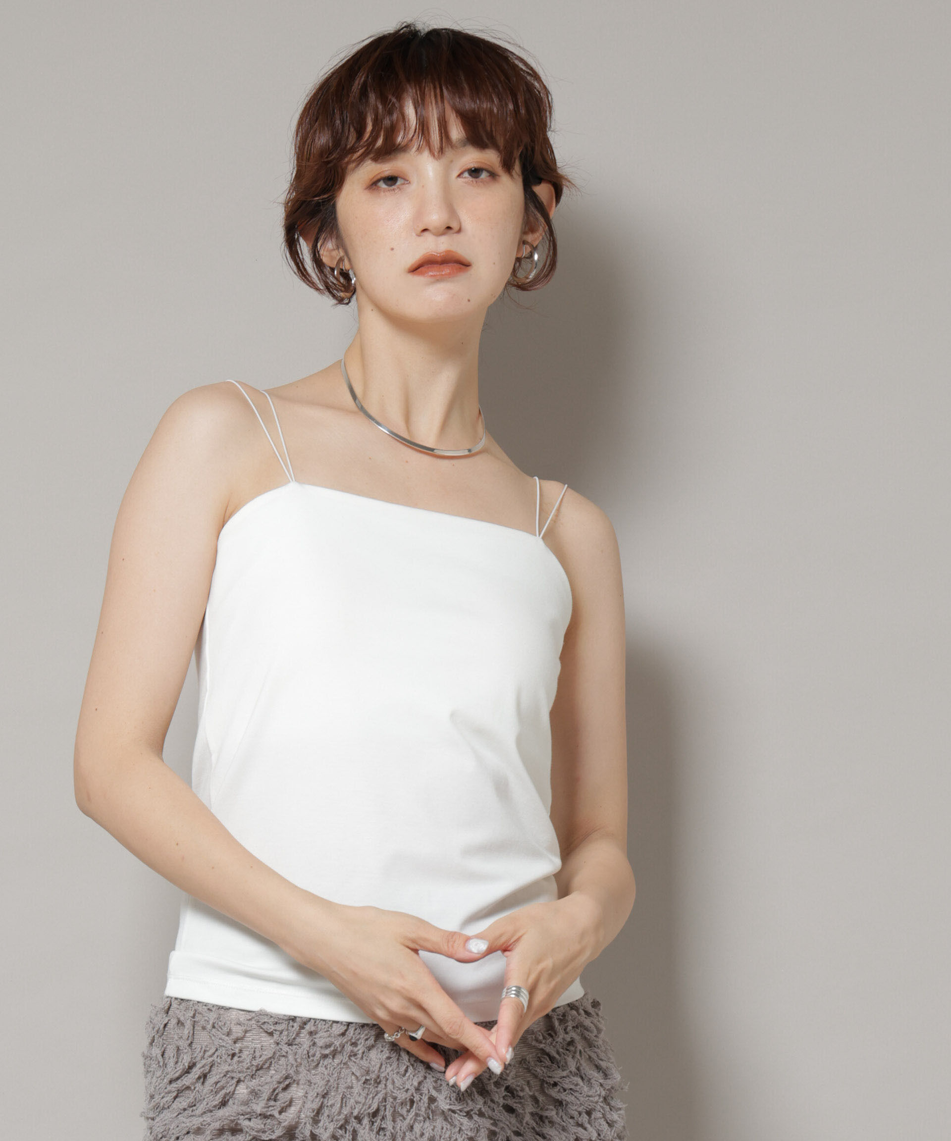 nano･universe「ストレッチポンチカップ付きベアトップキャミソール」|Tシャツ・カットソー|ホワイト