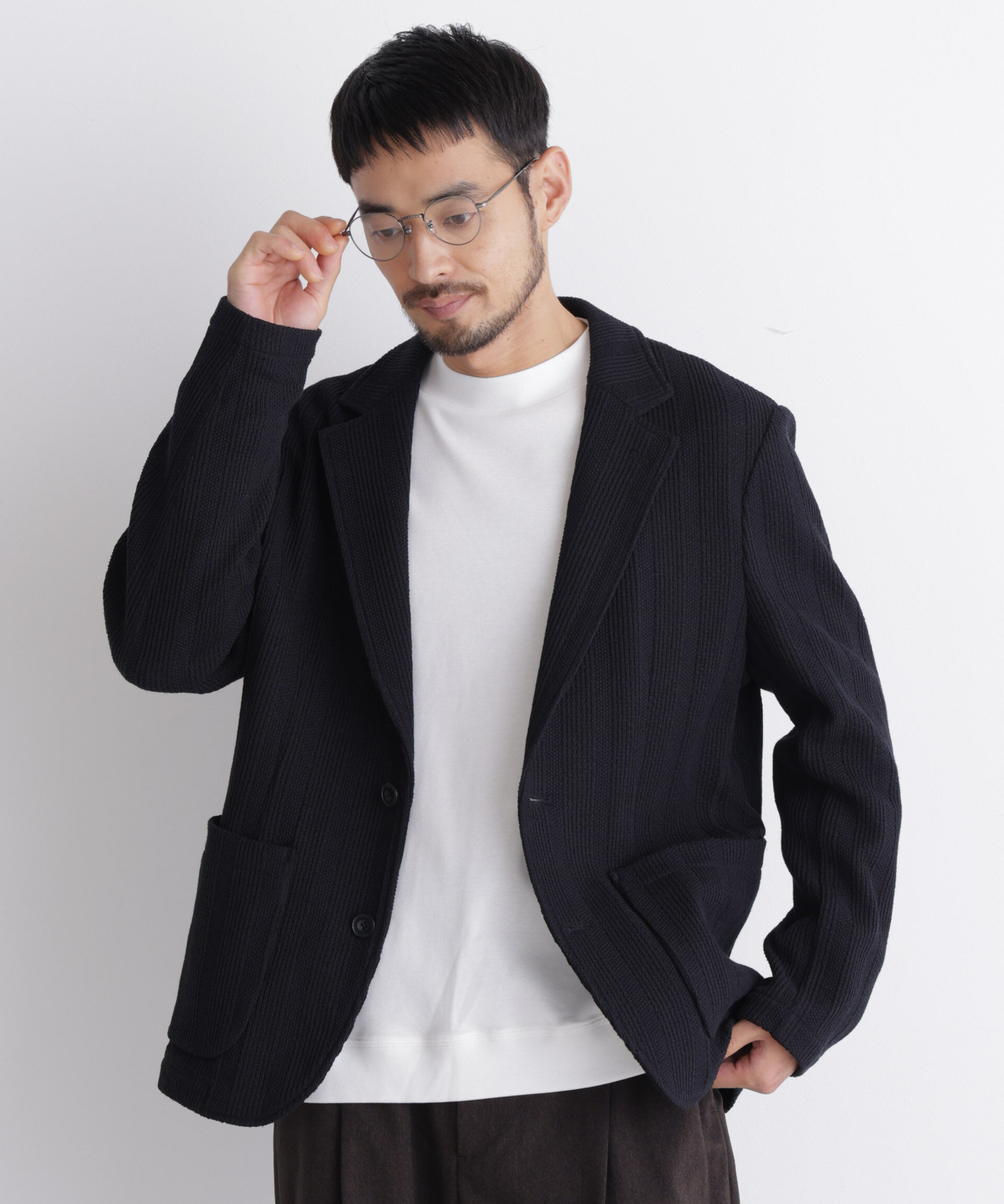 NANO universe「｢DamerinoJacket｣TEXBRID(R) リンクスストライプジャージージャケット」|テーラードジャケット|D.ネイビー1