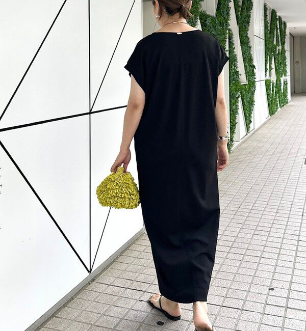 Rie Miller「ウォッシャブル袖口リブマキシ丈ワンピースジョーゼットダンボール」|ワンピース|