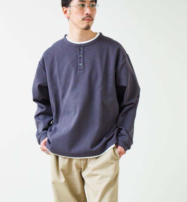 GLOSTER「【1枚で完成する】杢ダンボール ヘンリーネックフェイクレイヤー ロンT」|Tシャツ・カットソー|