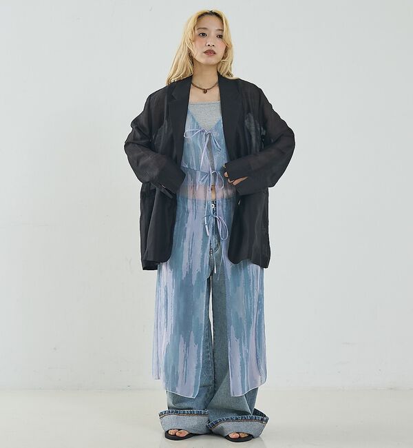 NOMINE「【前後着用可】水彩アート ニュアンス柄 2WAY シアー キャミワンピース ロン」|ワンピース|