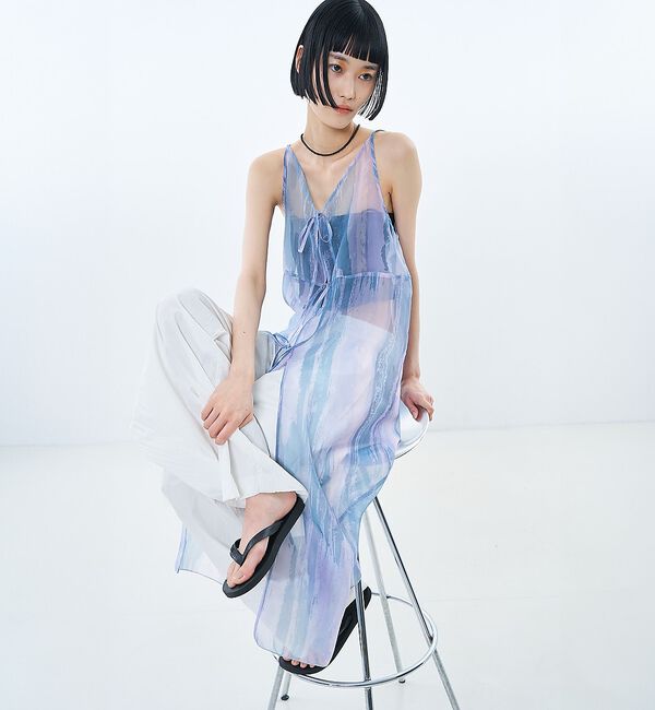 NOMINE「【前後着用可】水彩アート ニュアンス柄 2WAY シアー キャミワンピース ロン」|ワンピース|