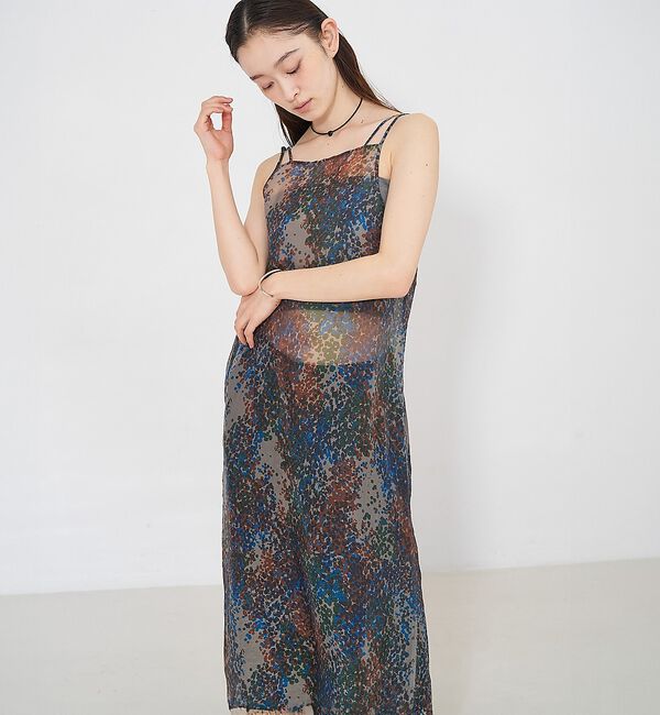 NOMINE「【前後着用可】水彩アート ニュアンス柄 2WAY シアー キャミワンピース ロン」|ワンピース|