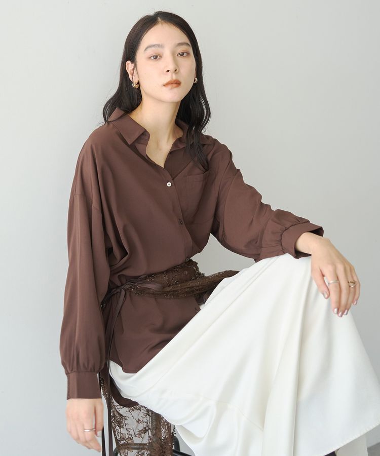 YECCA VECCA「バックギャザーロングシャツ」|シャツ・ブラウス|Brown