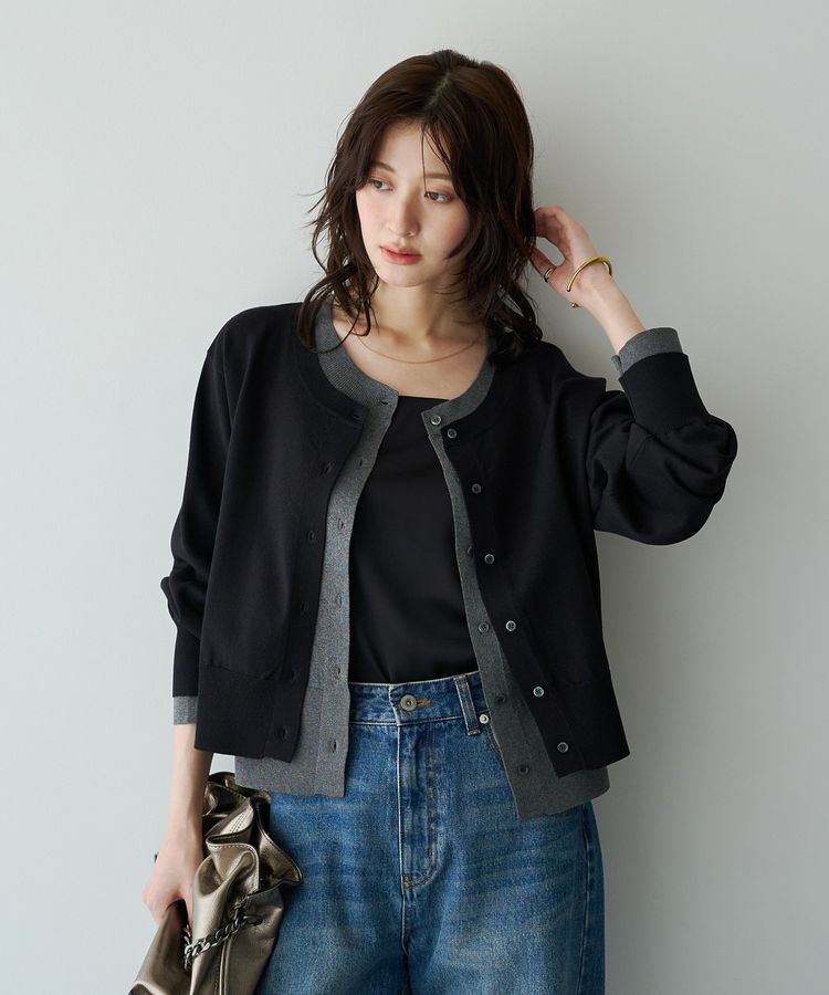 YECCA VECCA「2wayレイヤードクルーネックカーディガン」|カーディガン|Black