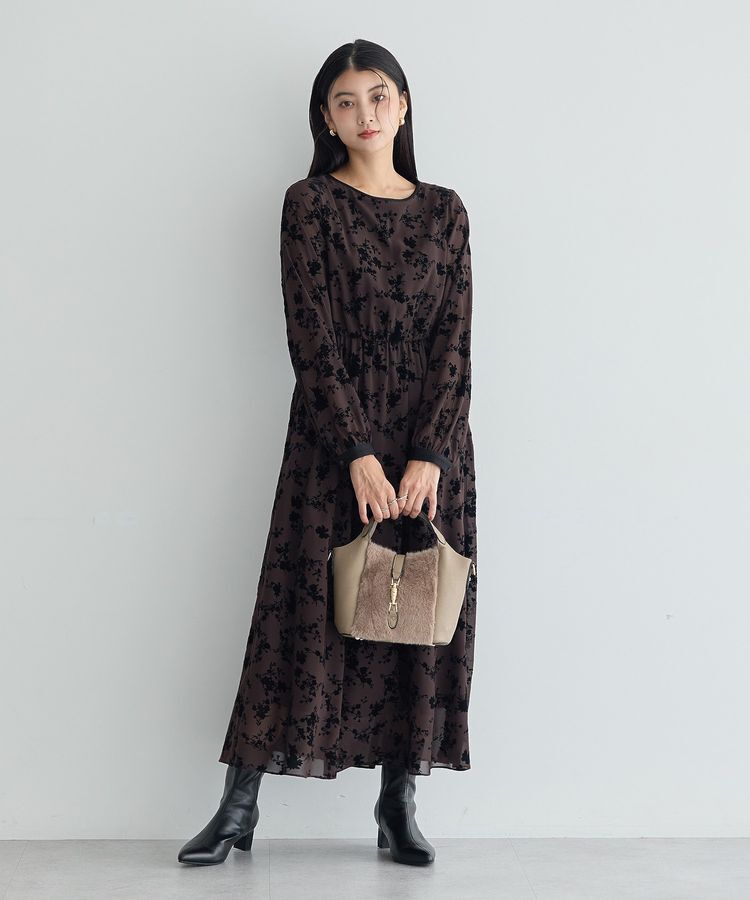 YECCA VECCA「ボタニカル柄フロッキープリントワンピース」|ワンピース|