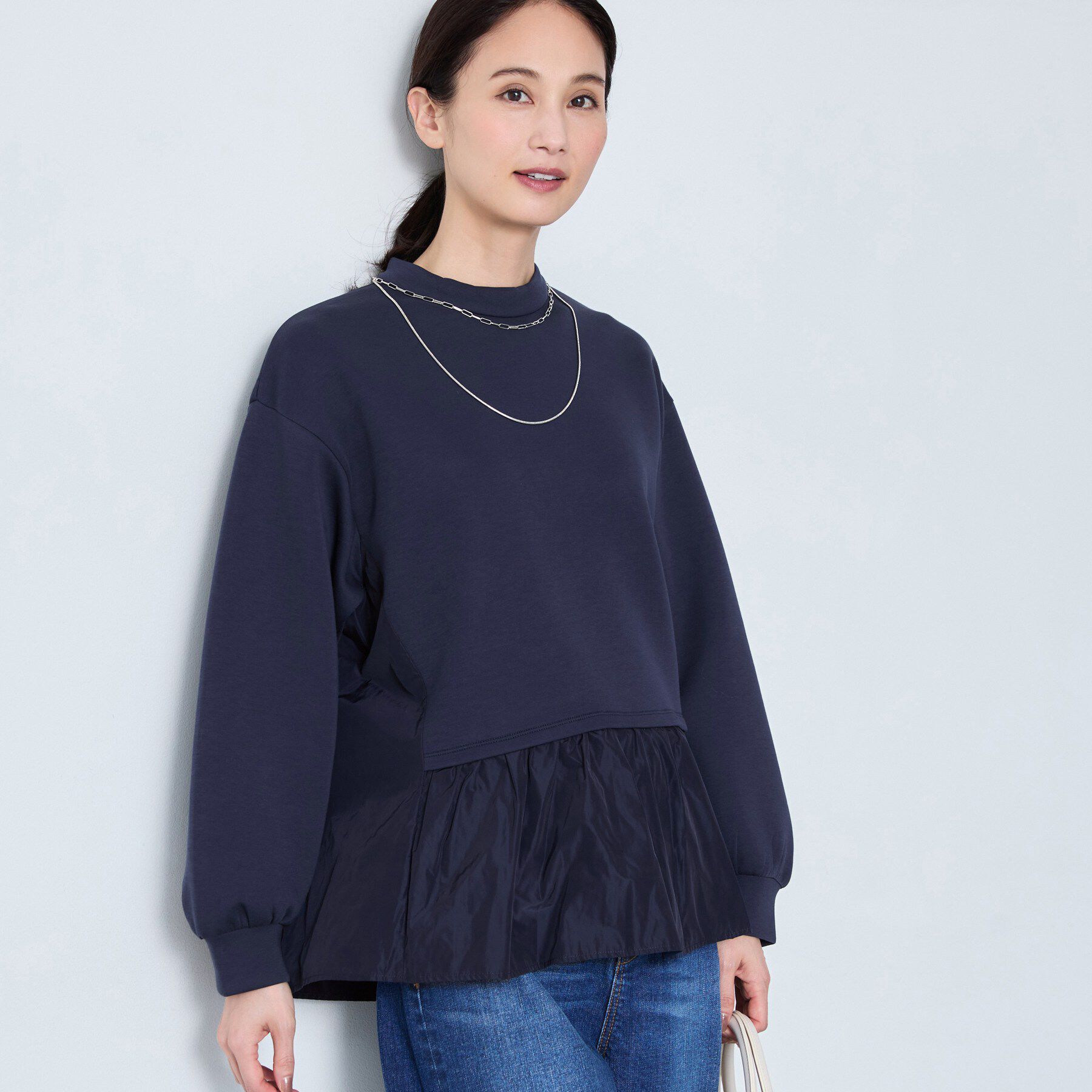 Reflect「【手洗い可】異素材切り替えデザインプルオーバー」|Tシャツ・カットソー|ネイビー(094)