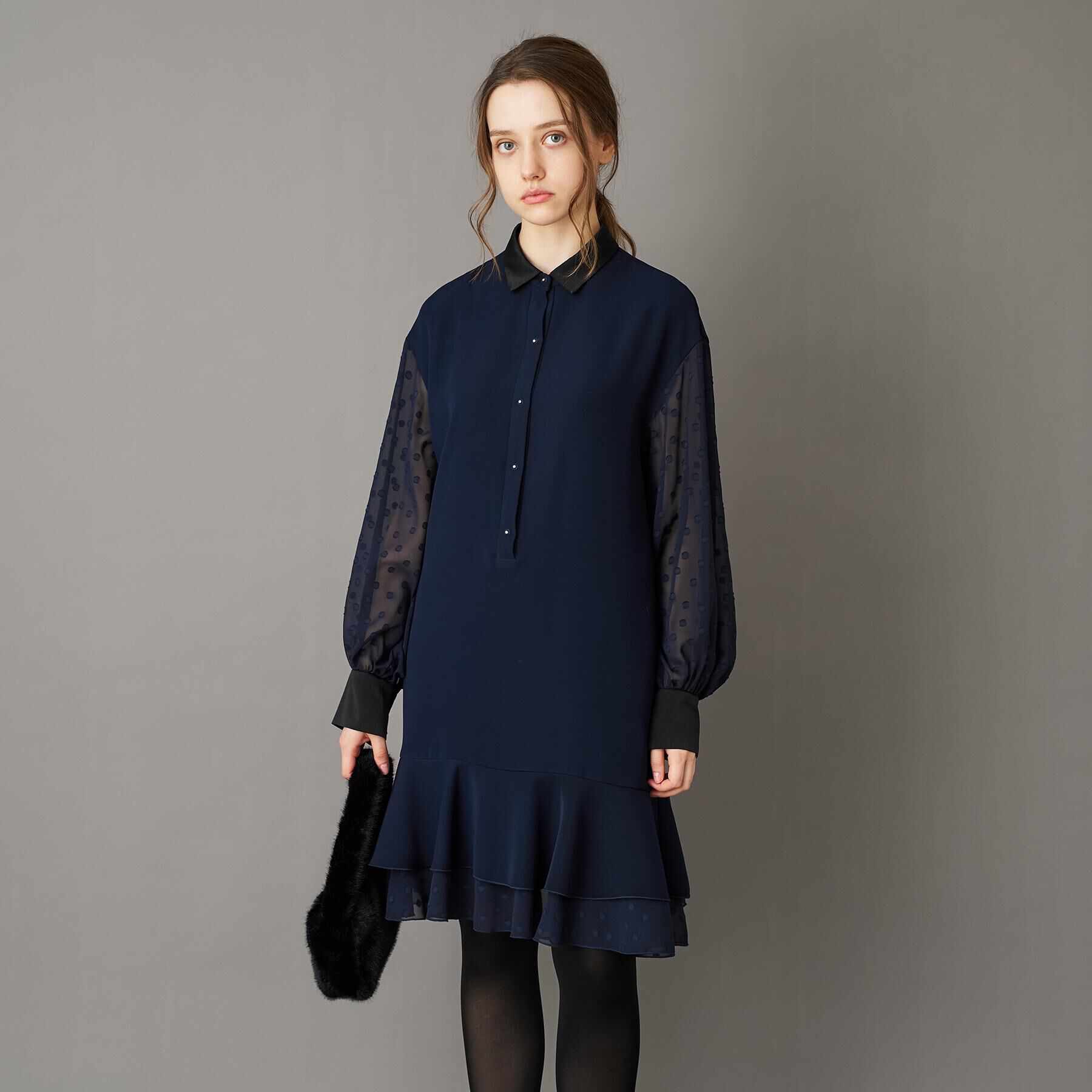 DRESSTERIOR「◆【ウォッシャブル】ダブルクロスボリュームスリーブミニワンピース」|ワンピース|