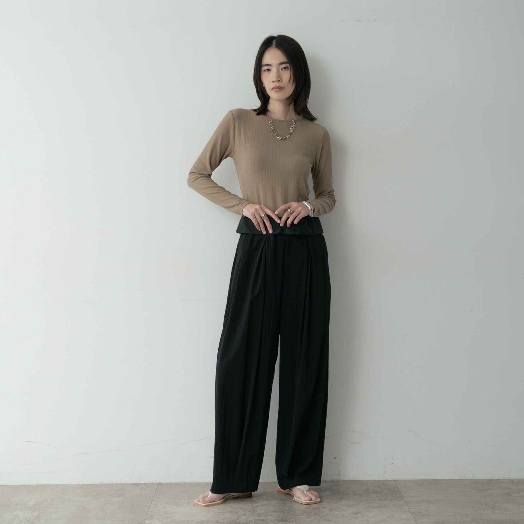 GALLEST「バックオープンリブ長袖Tシャツ」|Tシャツ・カットソー|