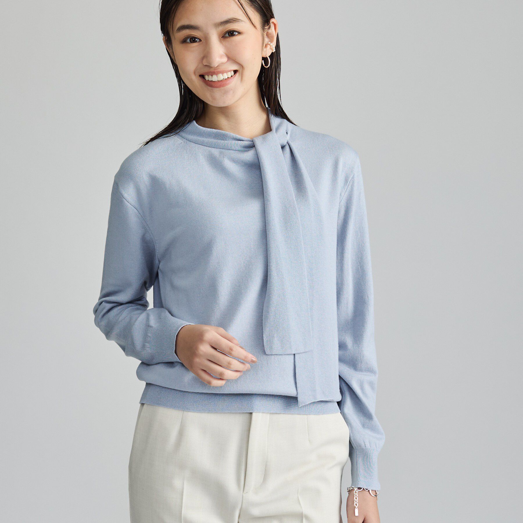 INDIVI「【風合い〇／キレイめ華やか】サイドボウタイニット」|ニット・セーター|