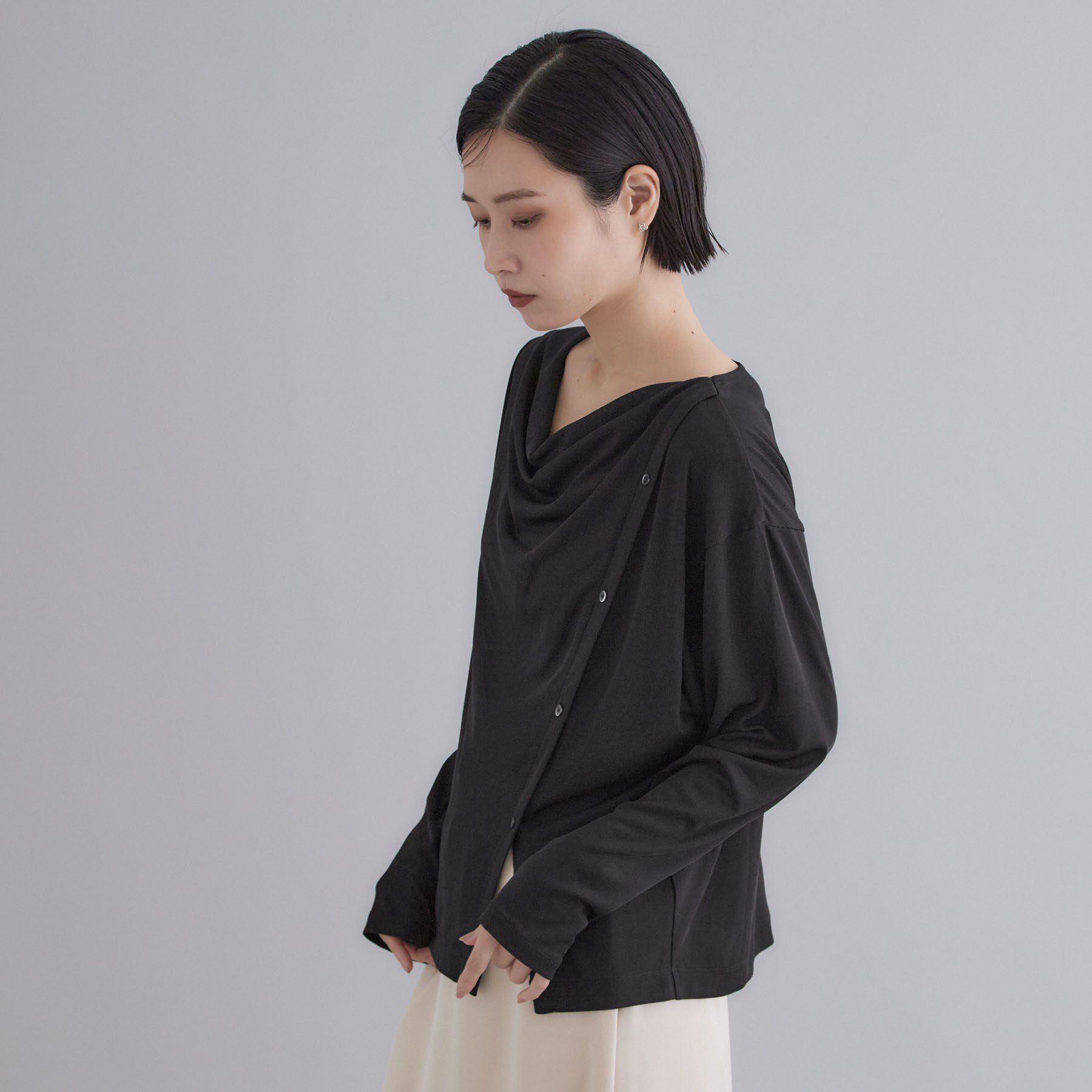 OPAQUE.CLIP「【es】ドレープネック アシンメトリーカットソー【洗濯機OK】」|Tシャツ・カットソー|