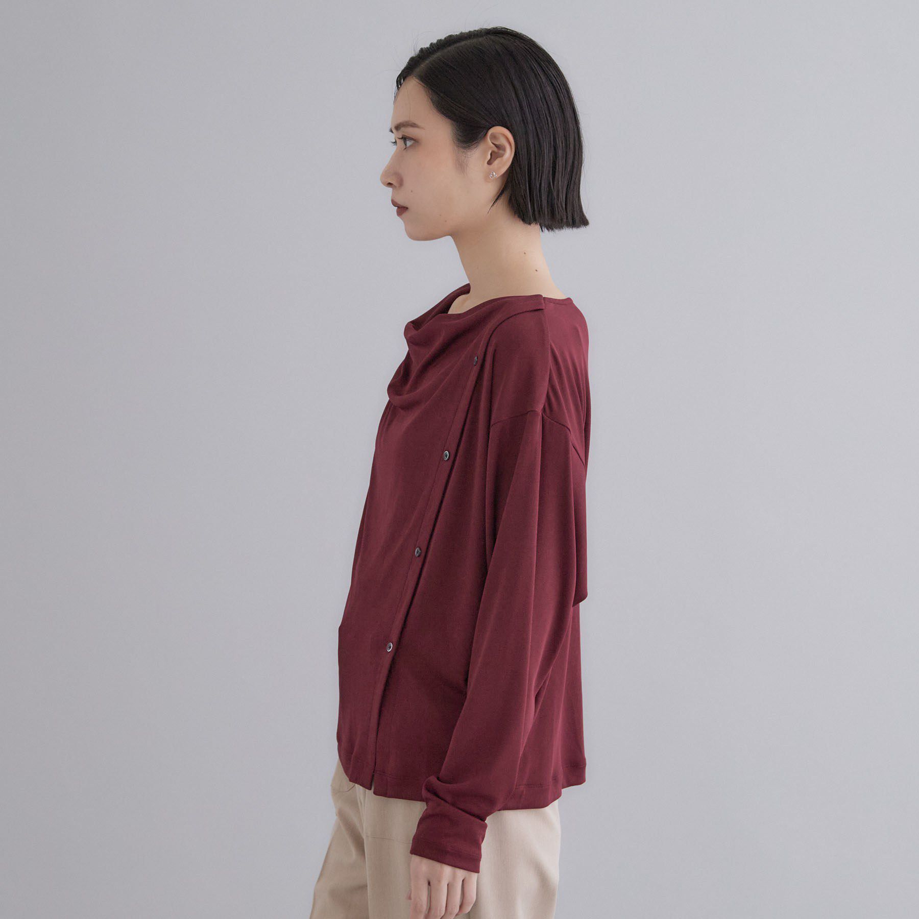 OPAQUE.CLIP「【es】ドレープネック アシンメトリーカットソー【洗濯機OK】」|Tシャツ・カットソー|