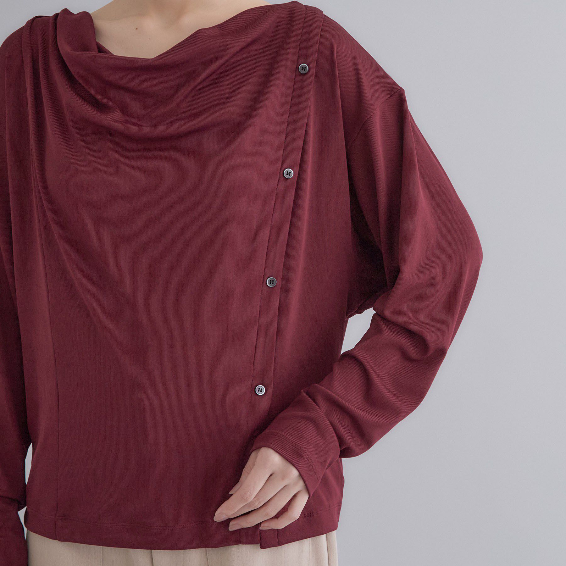 OPAQUE.CLIP「【es】ドレープネック アシンメトリーカットソー【洗濯機OK】」|Tシャツ・カットソー|