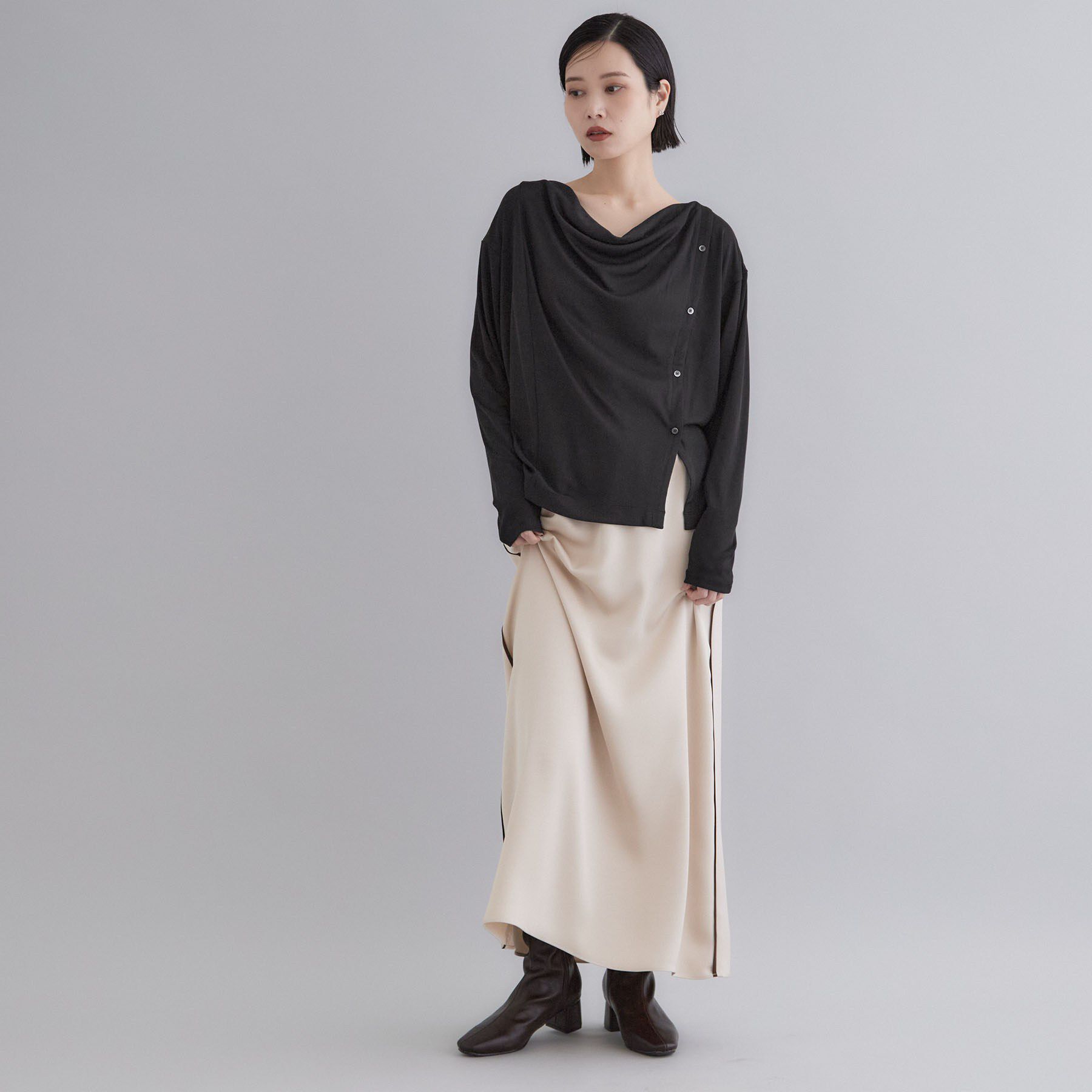 OPAQUE.CLIP「【es】ドレープネック アシンメトリーカットソー【洗濯機OK】」|Tシャツ・カットソー|