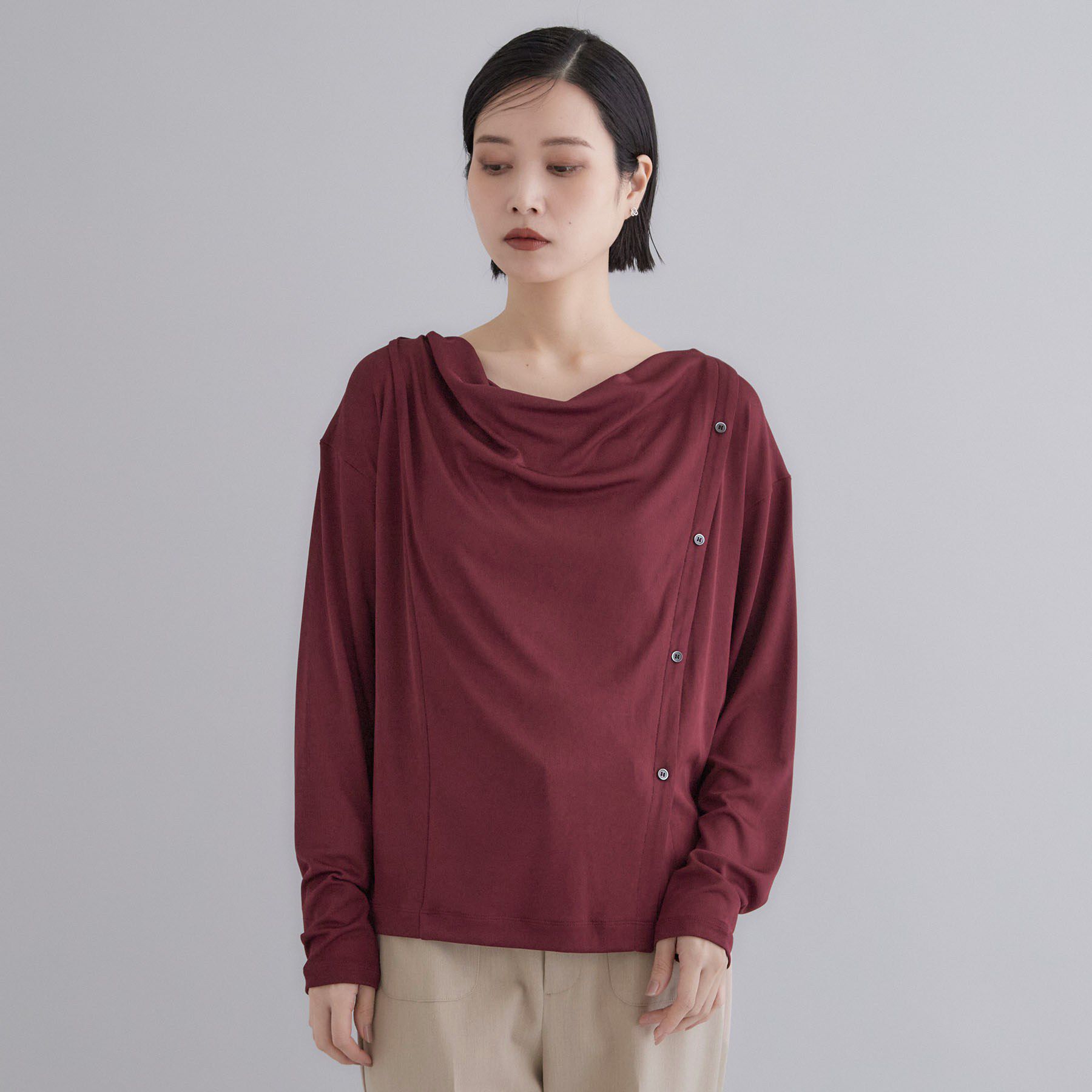 OPAQUE.CLIP「【es】ドレープネック アシンメトリーカットソー【洗濯機OK】」|Tシャツ・カットソー|