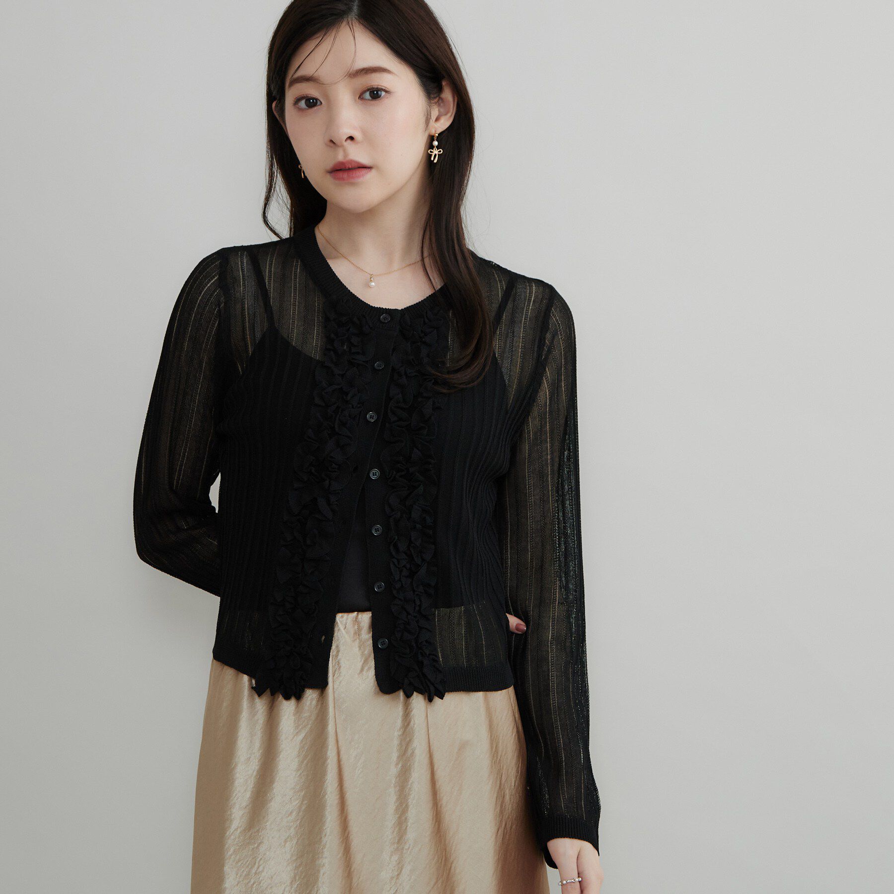 Couture broach「フロントフリルカーディガン」|カーディガン|