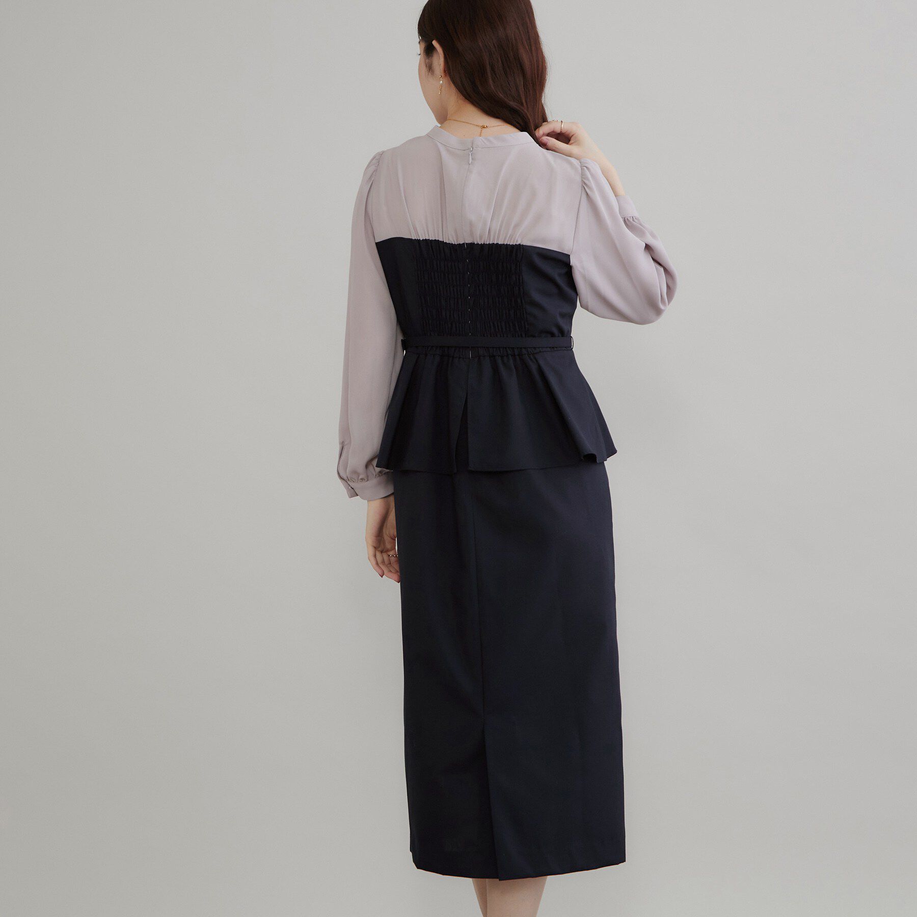 Couture broach「【一枚で品よく完成】ベアドッキング ペプラムワンピース」|ワンピース|