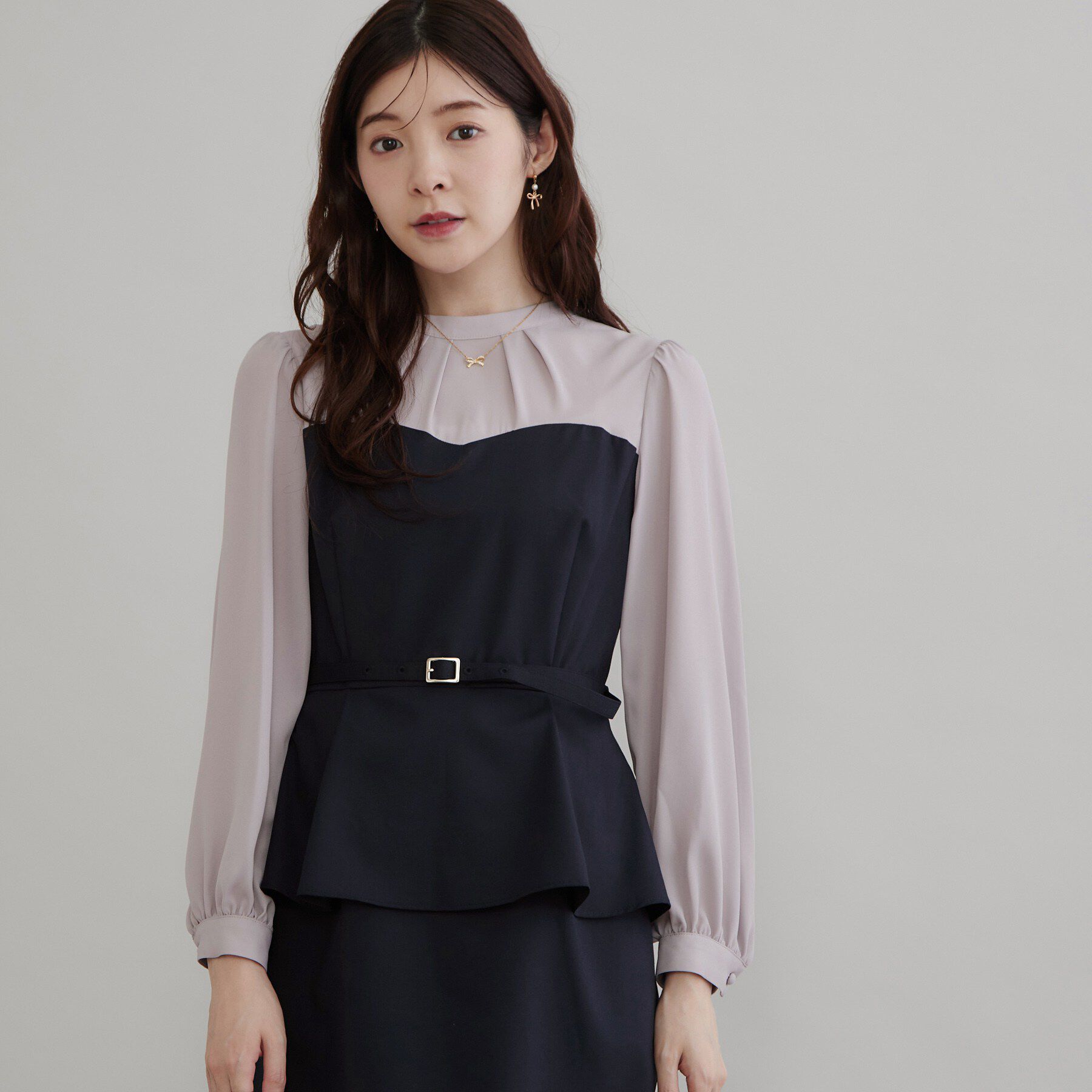 Couture broach「【一枚で品よく完成】ベアドッキング ペプラムワンピース」|ワンピース|