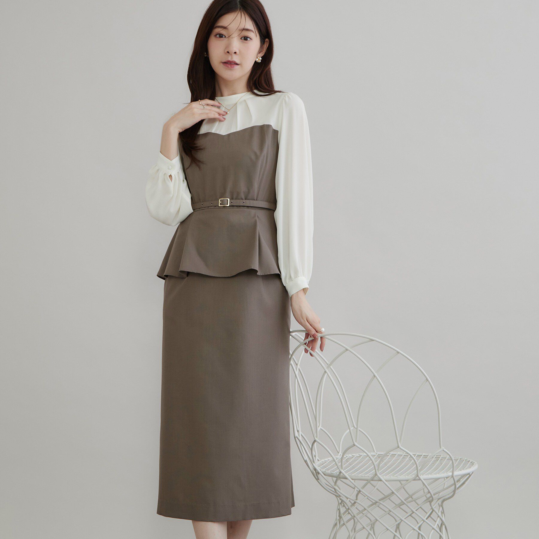 Couture broach「【一枚で品よく完成】ベアドッキング ペプラムワンピース」|ワンピース|