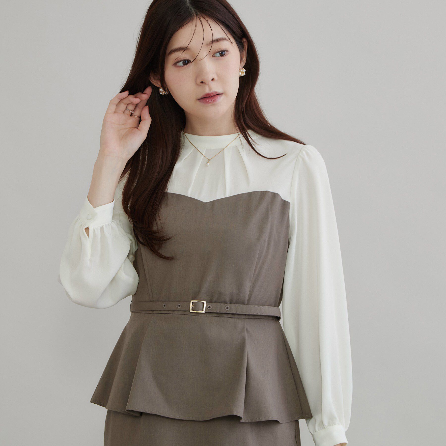 Couture broach「【一枚で品よく完成】ベアドッキング ペプラムワンピース」|ワンピース|