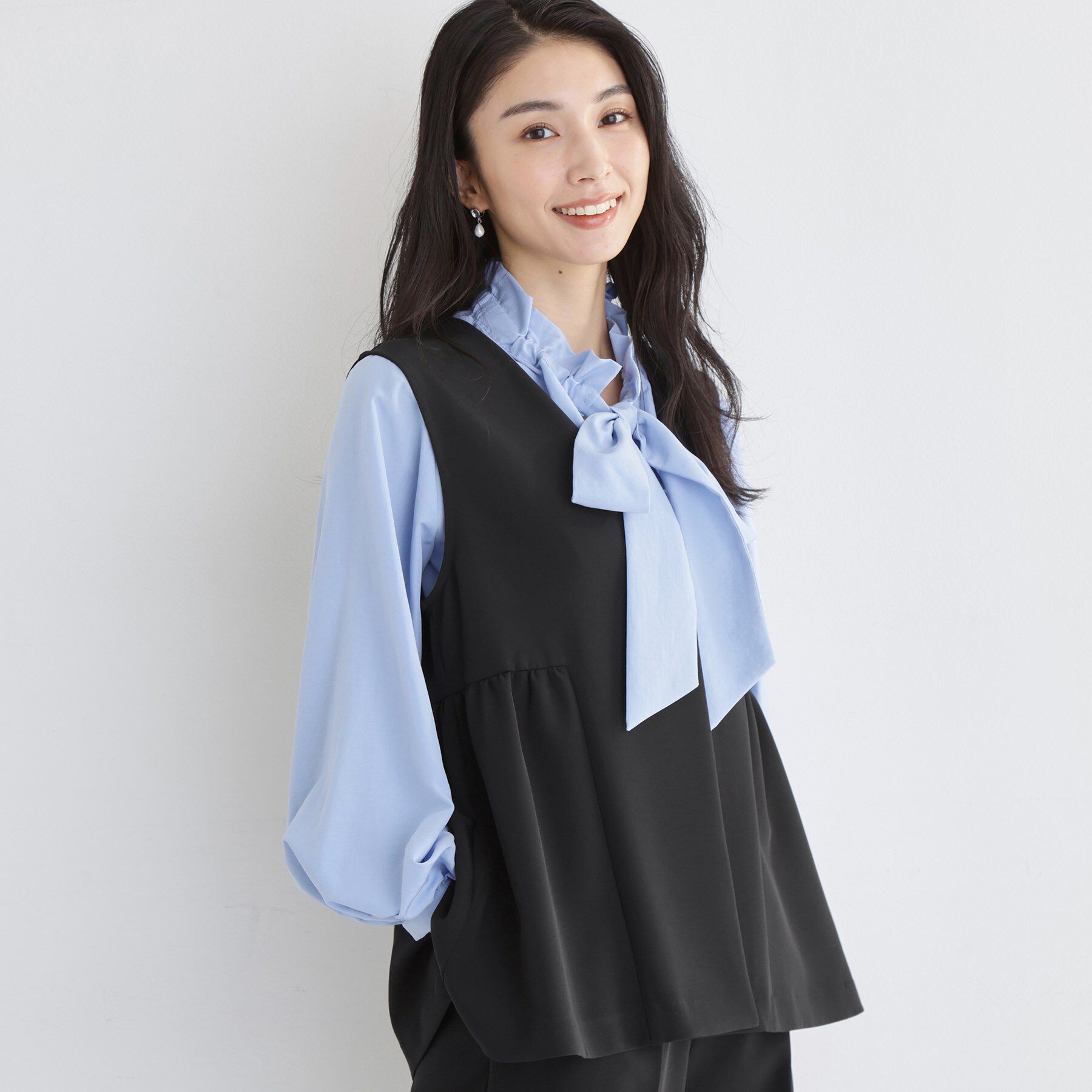 THE SHOP TK「【通勤・きちんと見えに】ダブルクロス ペプラムジレ/セットアップ可」|ベスト・ジレ|ブラック(019)