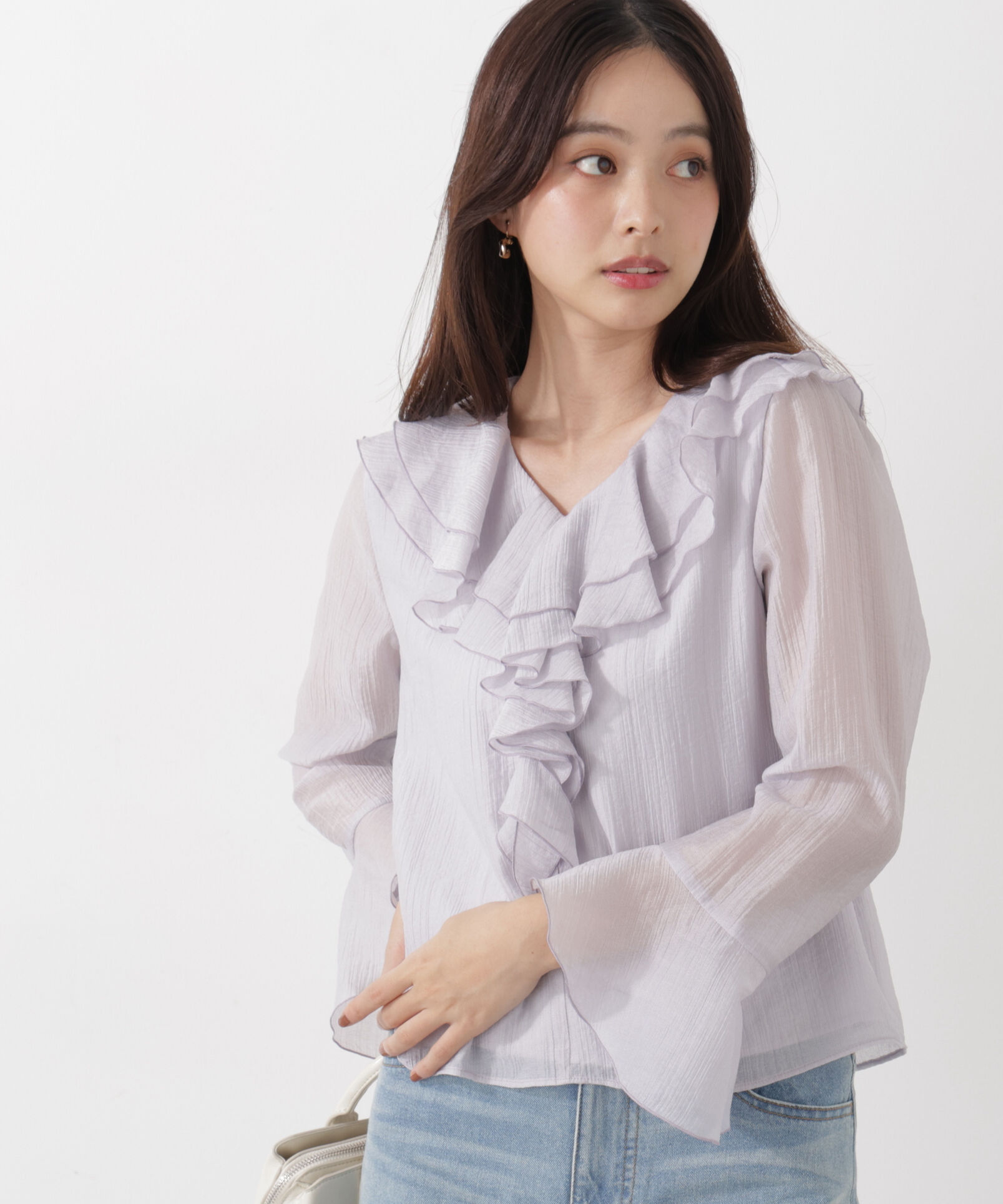 PROPORTION BODY DRESSING「シアー楊柳ラッフルブラウス　26SS」|シャツ・ブラウス|ラベンダー