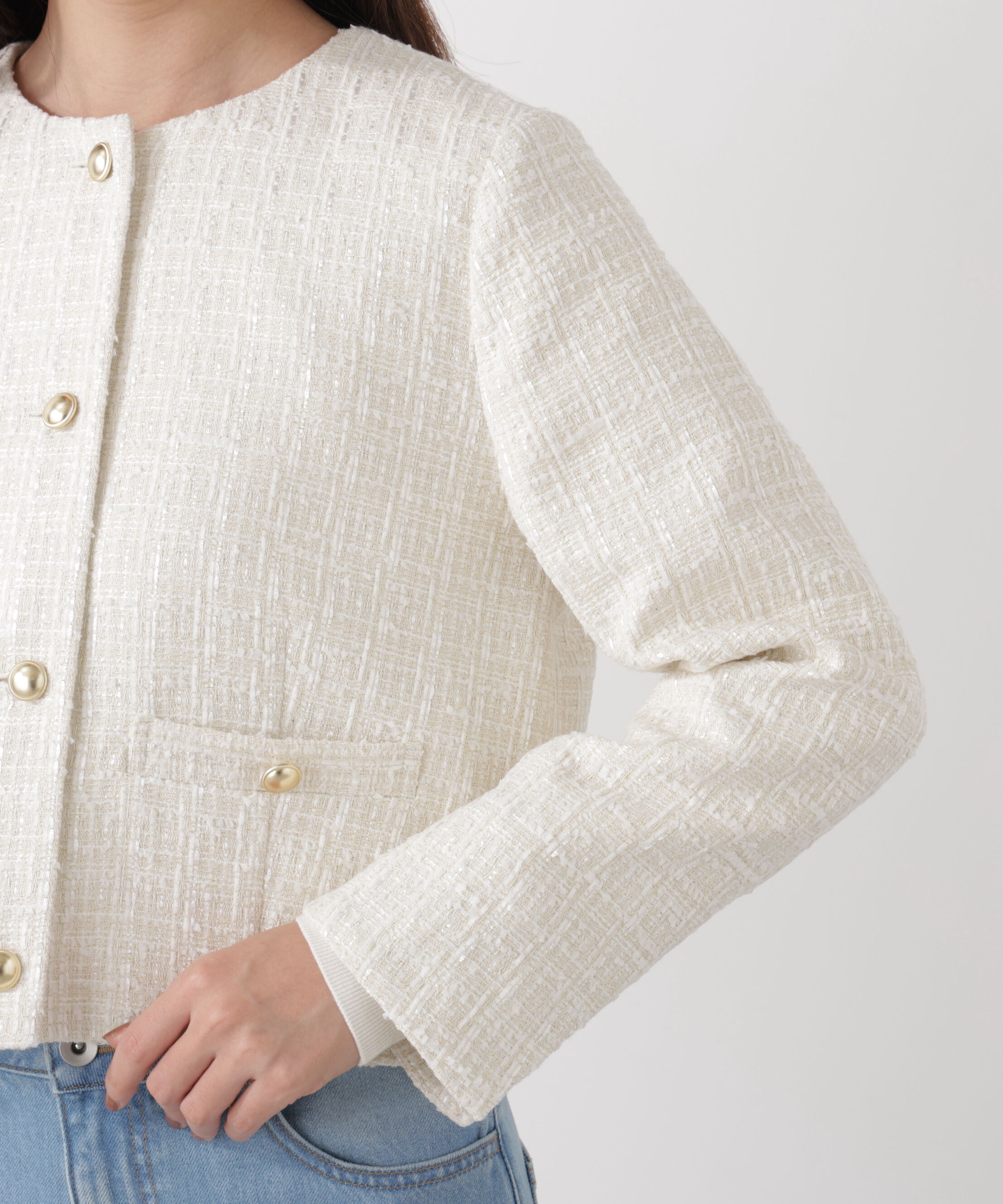 PROPORTION BODY DRESSING「ノーカラーツイードジャケット　26SS」|ブルゾン・スタジャン|