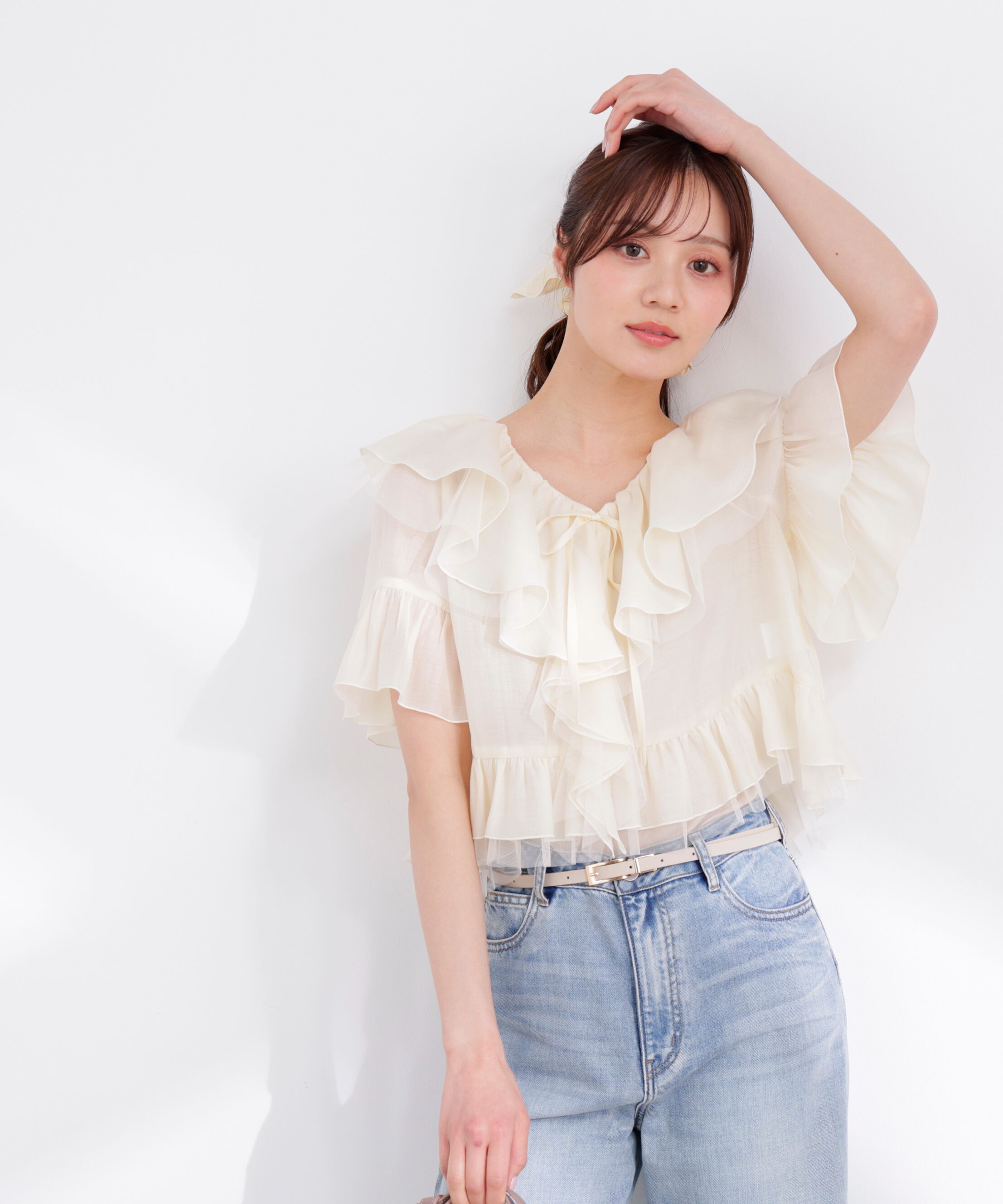 PROPORTION BODY DRESSING「チュール付きラッフルブラウス 26SS」|シャツ・ブラウス|