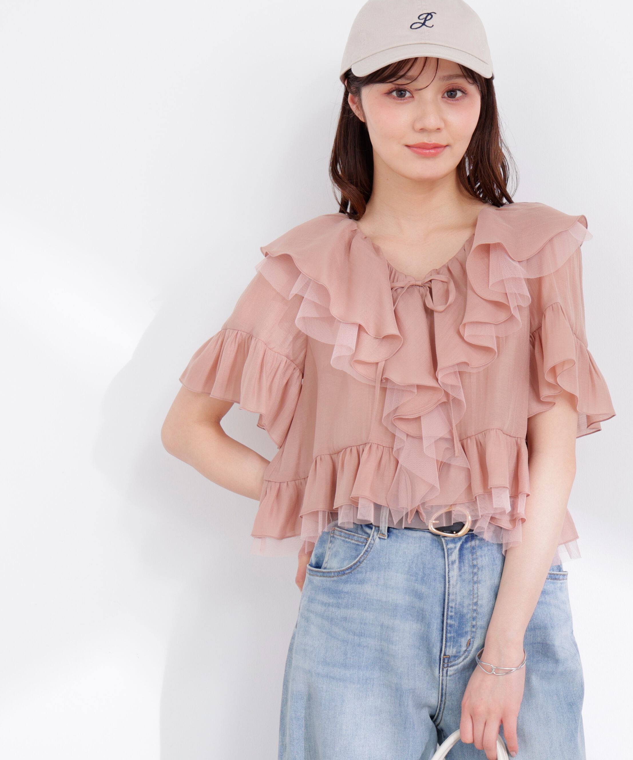 PROPORTION BODY DRESSING「チュール付きラッフルブラウス 26SS」|シャツ・ブラウス|