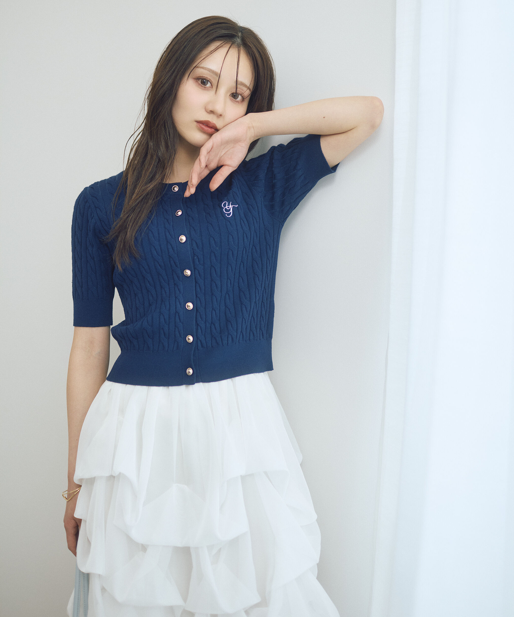 PROPORTION BODY DRESSING「＜山内ともなさんコラボ＞ケーブルカーディガン 26SS」|カーディガン|ネイビー