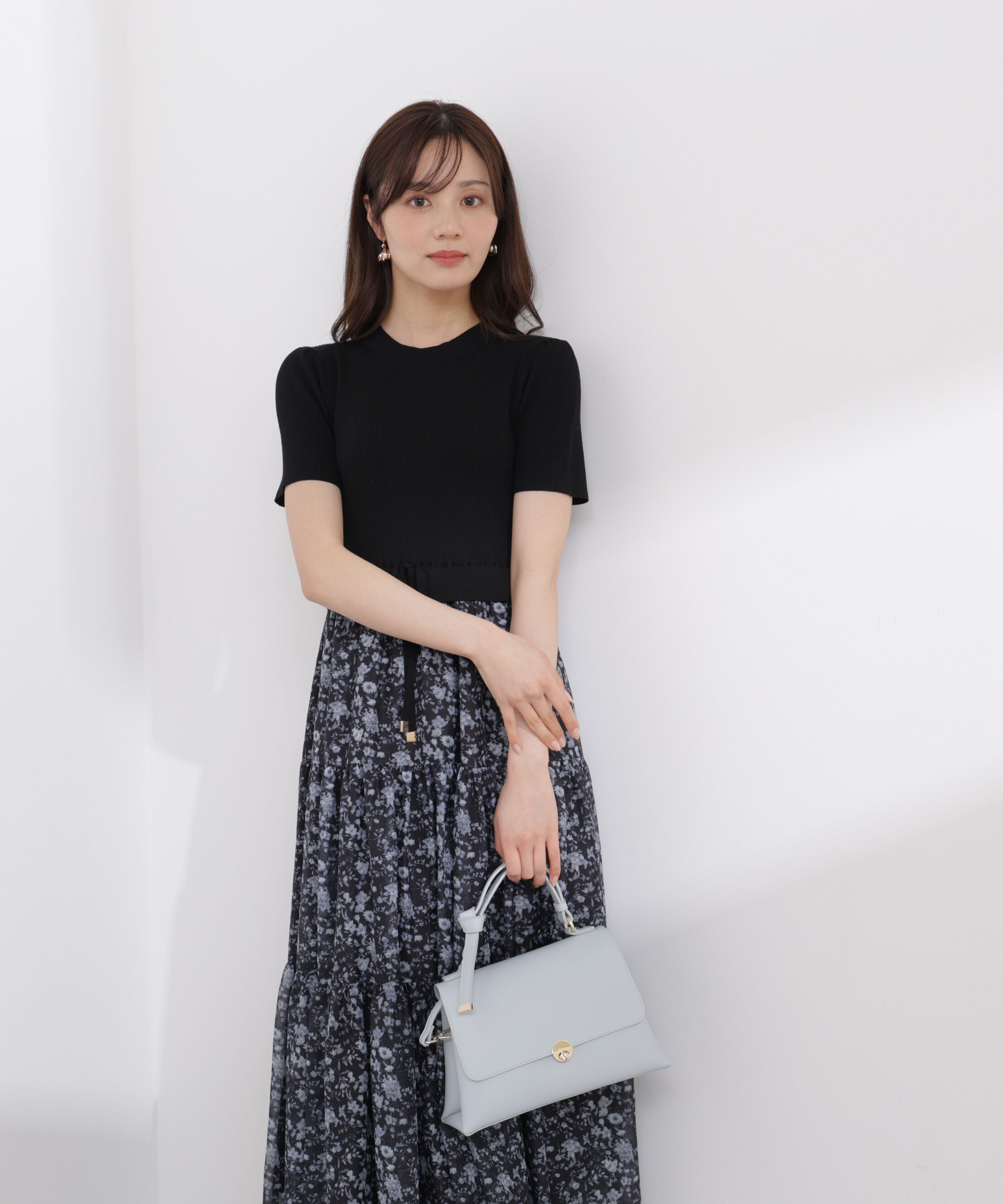 PROPORTION BODY DRESSING「半袖花柄ドッキングニットワンピース 26SS」|ワンピース|