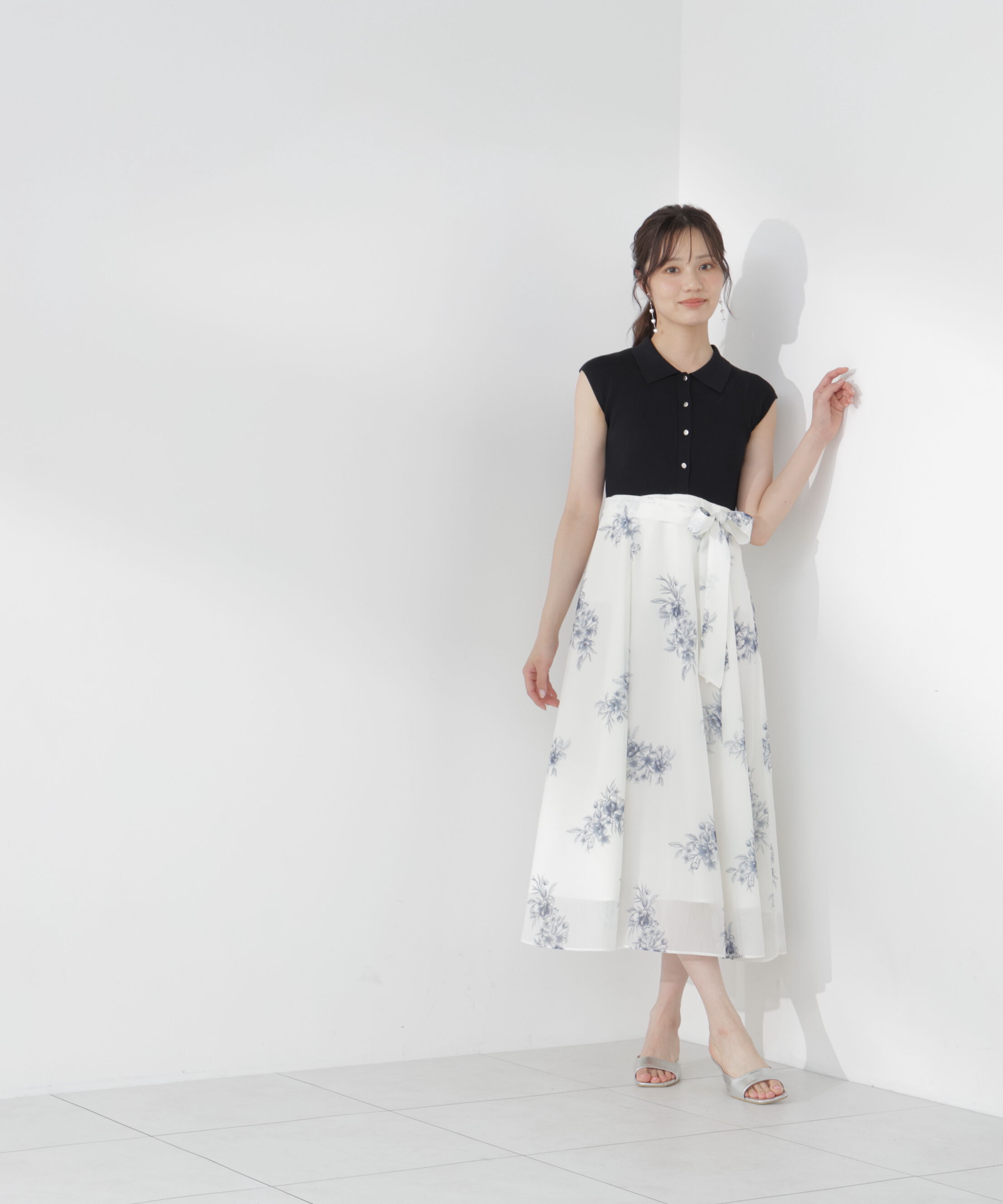 PROPORTION BODY DRESSING「衿付き柄ドッキングニットワンピース 26AW」|ワンピース|