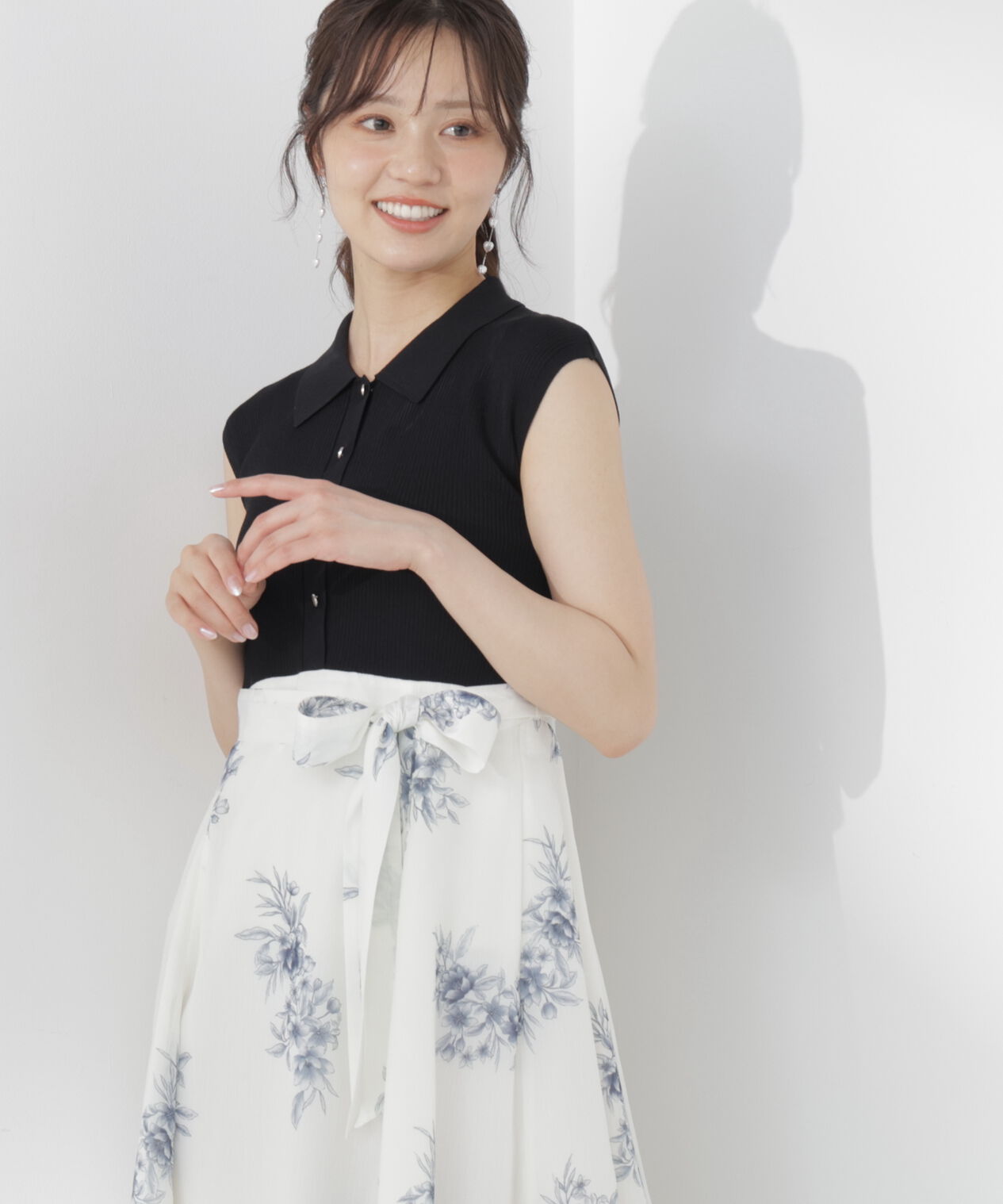 PROPORTION BODY DRESSING「衿付き柄ドッキングニットワンピース 26AW」|ワンピース|