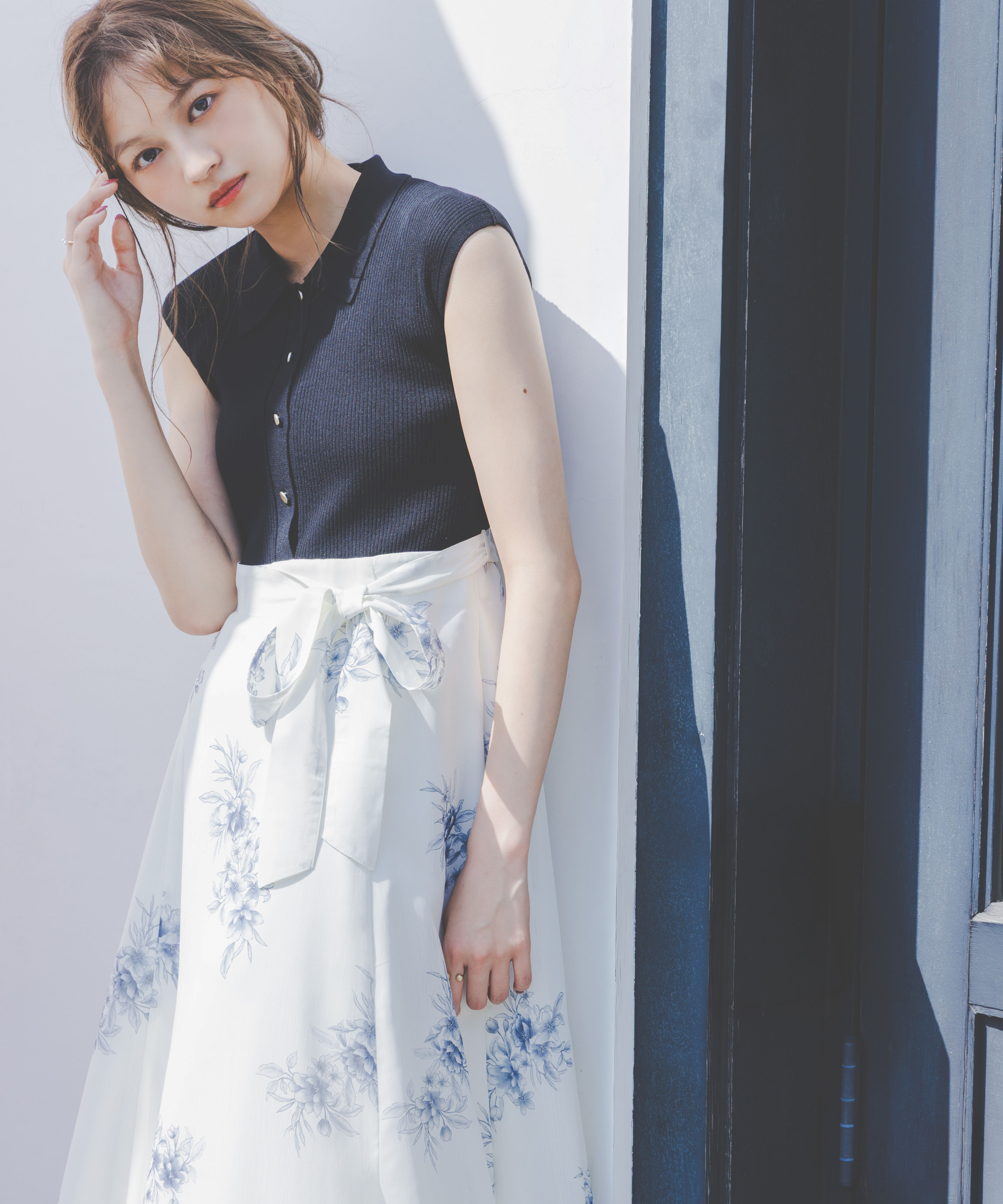 PROPORTION BODY DRESSING「衿付き柄ドッキングニットワンピース 26AW」|ワンピース|