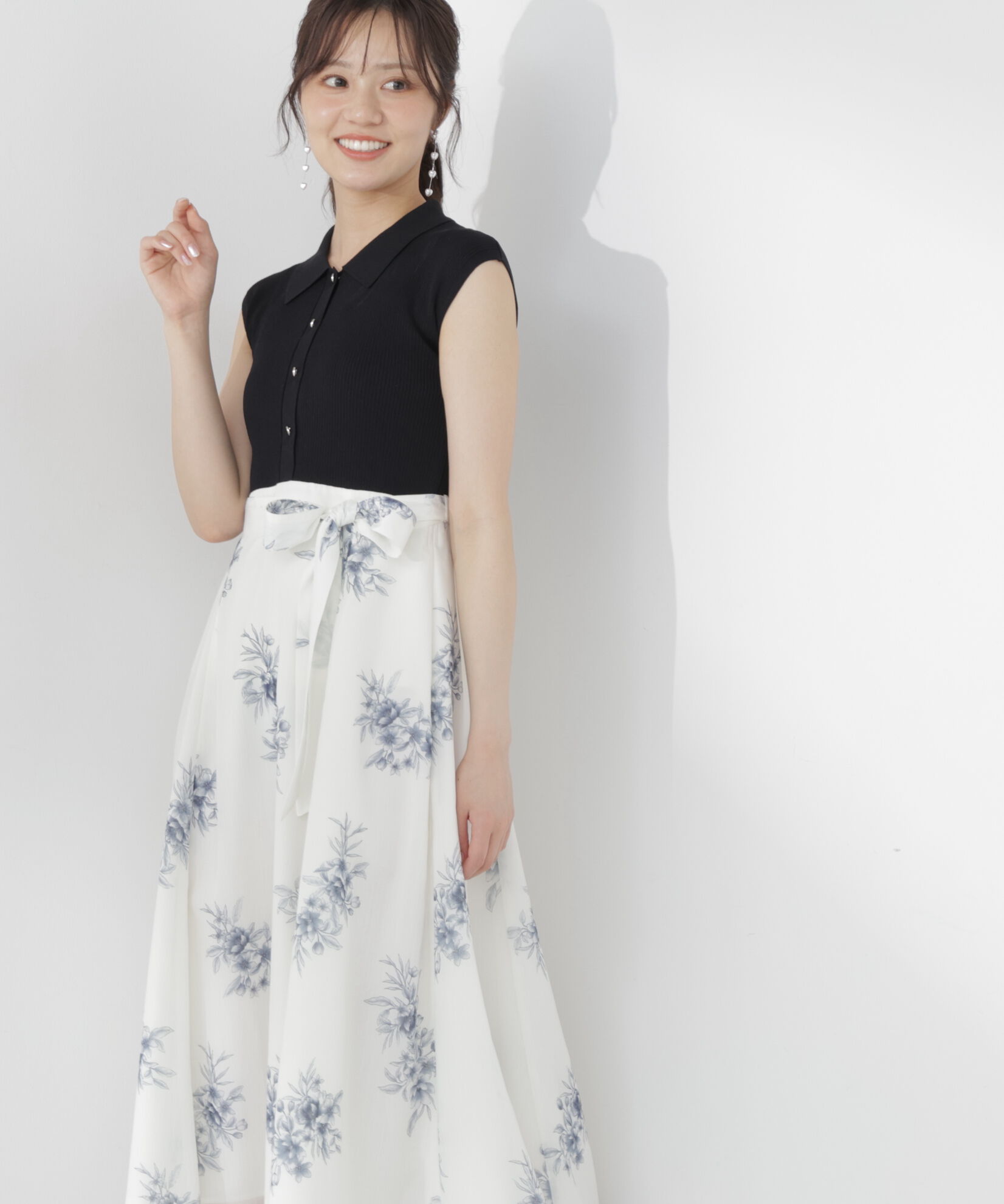 PROPORTION BODY DRESSING「衿付き柄ドッキングニットワンピース 26AW」|ワンピース|