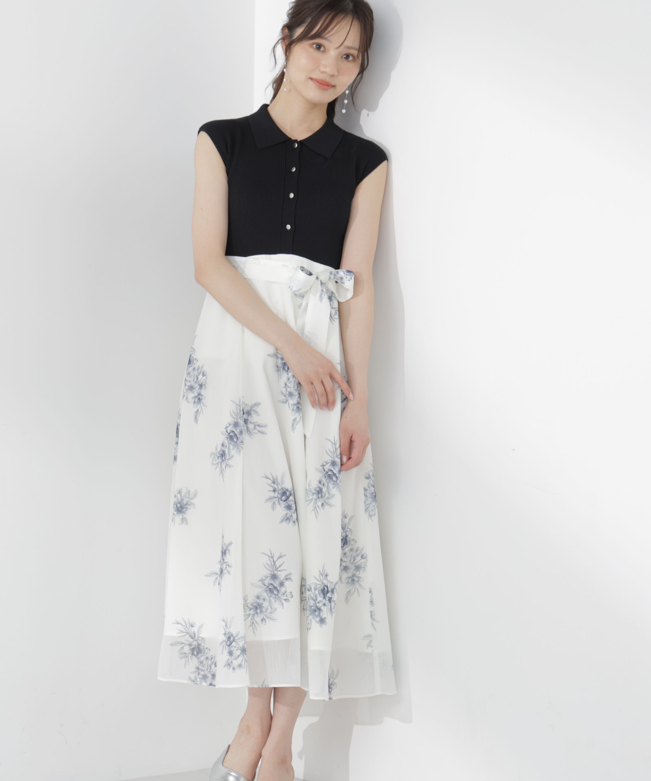 PROPORTION BODY DRESSING「衿付き柄ドッキングニットワンピース 26AW」|ワンピース|